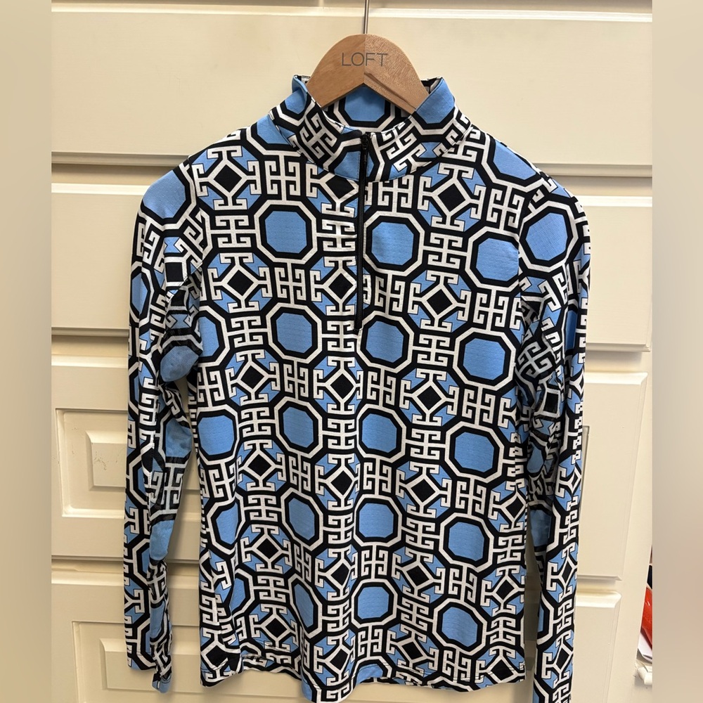 IBKUL CLASSIC KEY BLUE/BLACK Long Sleeve Mock Golf Shirt Size XS